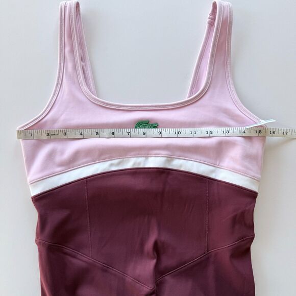 NWOT Women's Lacoste x Bandier All Motion Scoop-Neck Bodysuit in Bordeaux & Pink - Picture 14 of 16